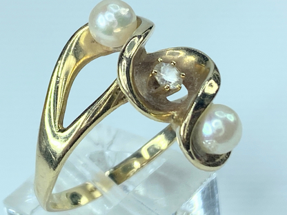 14K Diamond cultured Pearl statement ring 5.4g s9.5 JR8869