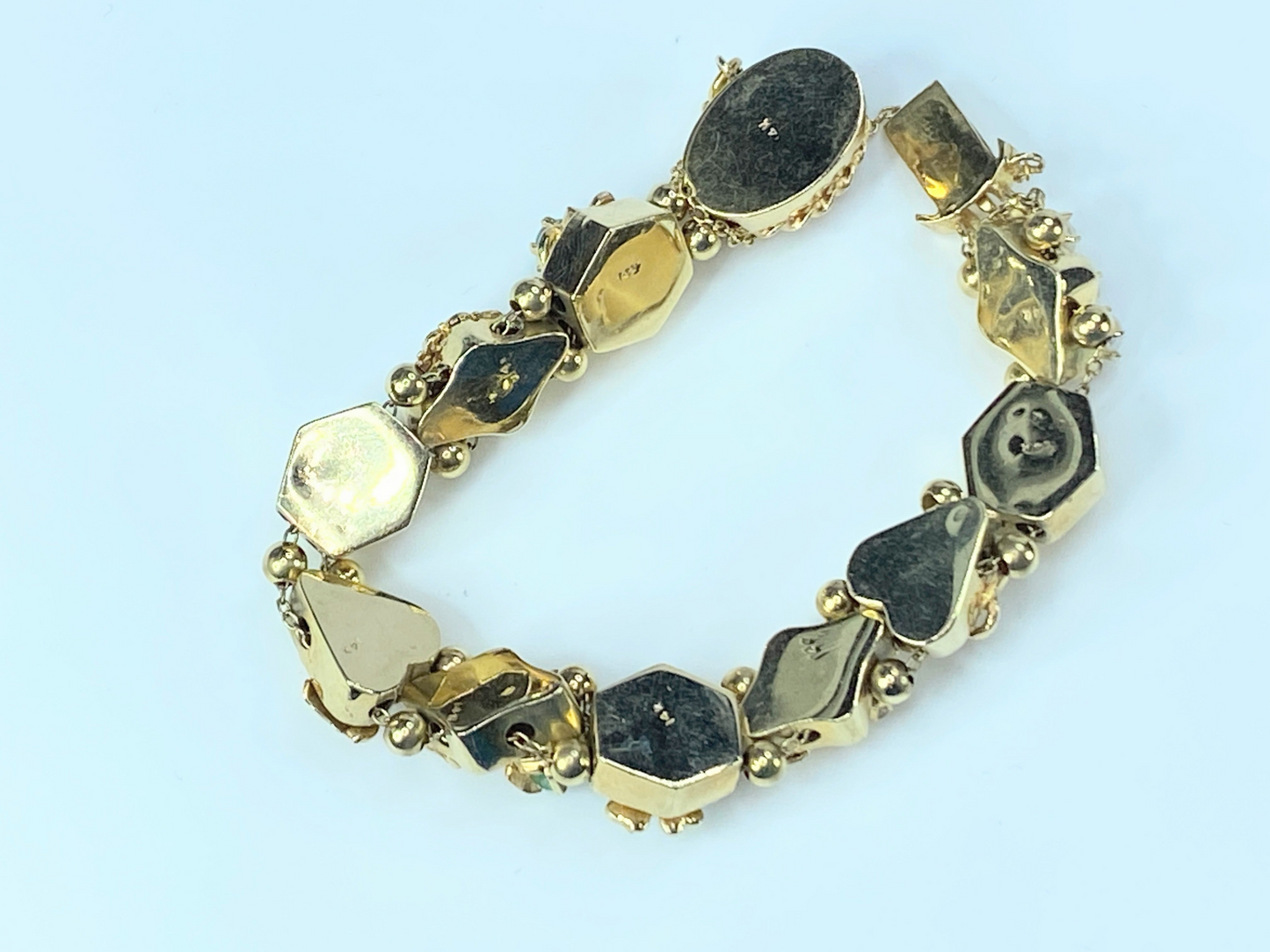 14K gemstones Enamel Pearls Cat eye Cameo sliding charm bracelet