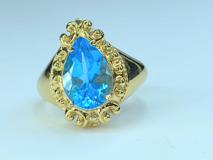 14K Genuine Swiss Blue Topaz Ring JR8949