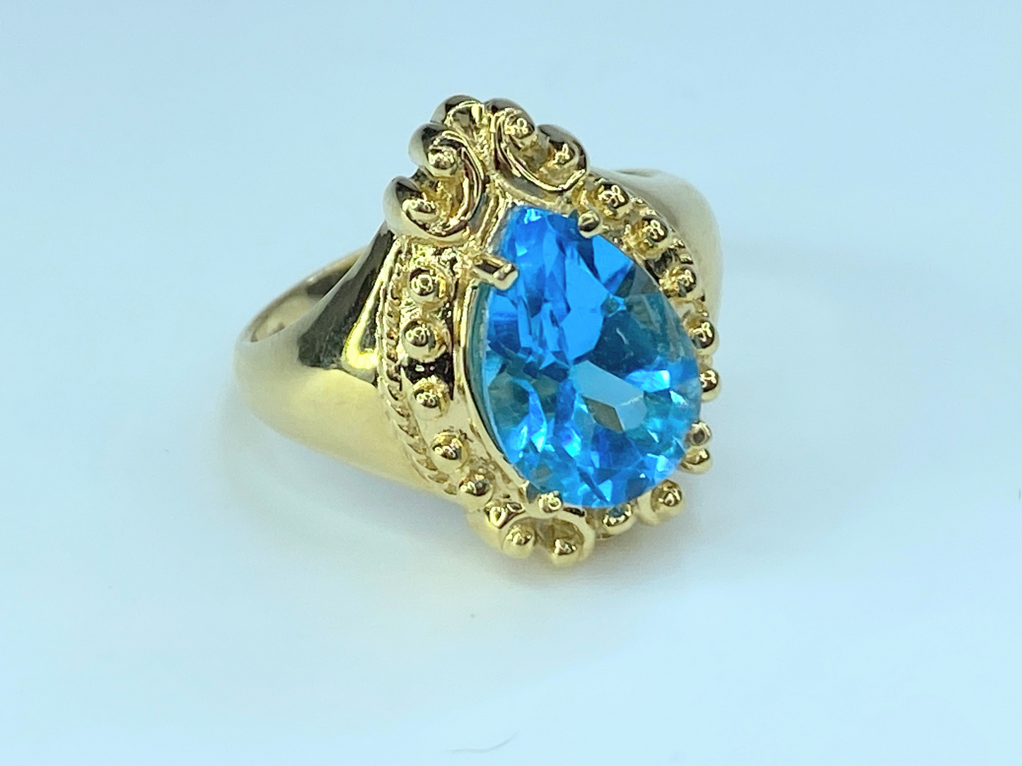 14K Genuine Swiss Blue Topaz Ring JR8949