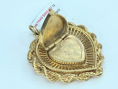 14k Gold "Irene" Heart Photo Locket Charm Pendant JR9083