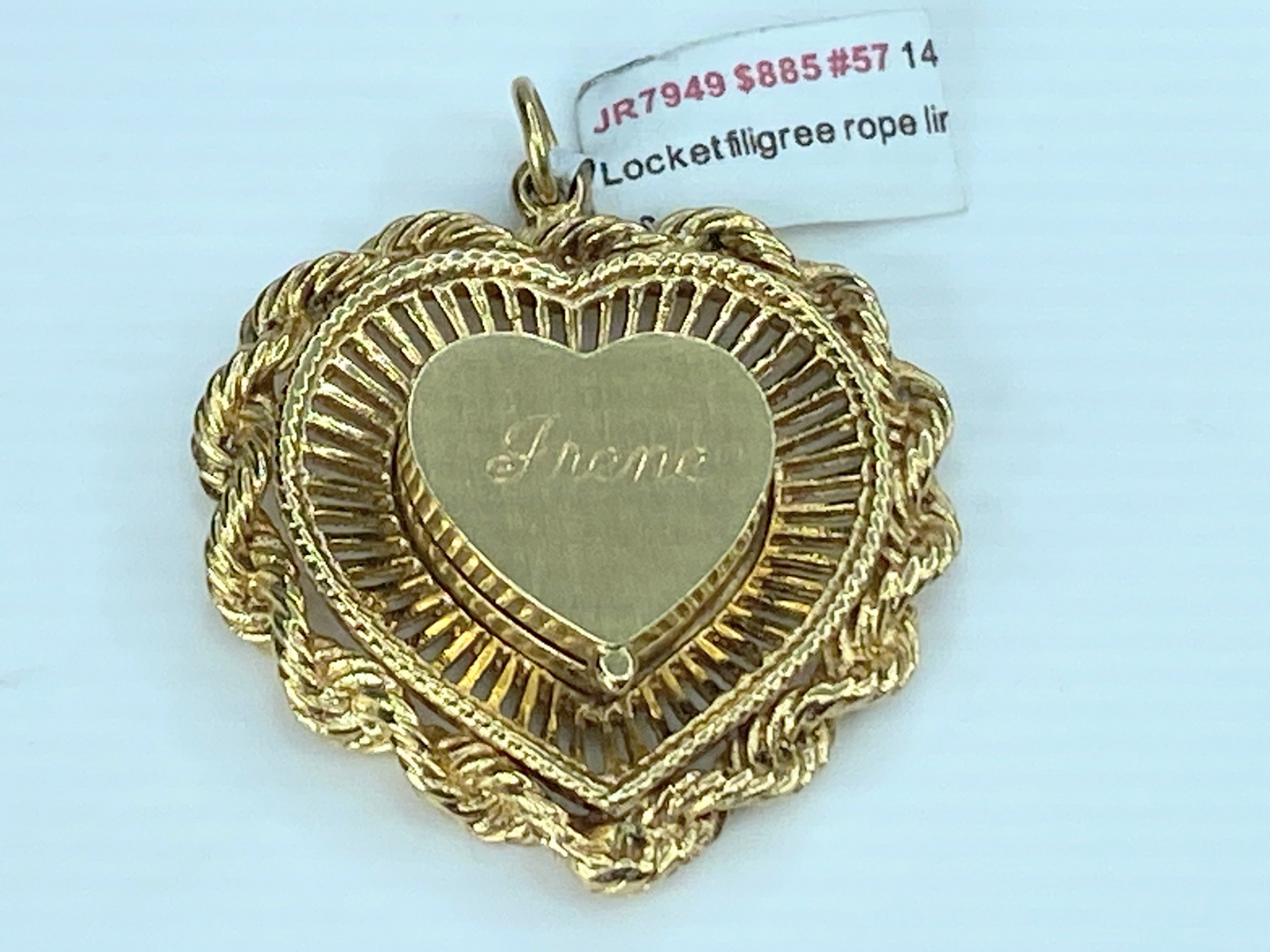 14k Gold "Irene" Heart Photo Locket Charm Pendant JR9083