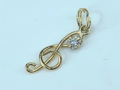 14K gold 0.03ct Round Diamond Treble Clef note charm pendant JR8847