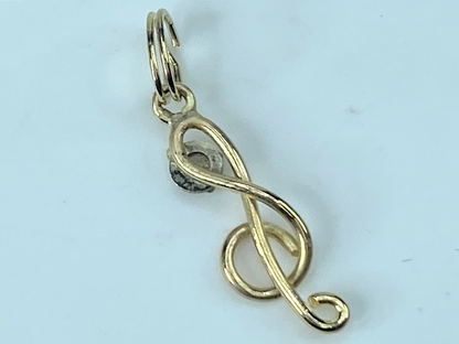 14K gold 0.03ct Round Diamond Treble Clef note charm pendant JR8847