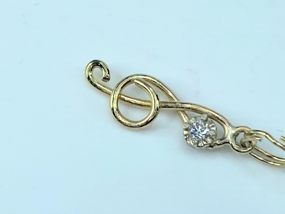 14K gold 0.03ct Round Diamond Treble Clef note charm pendant JR8847