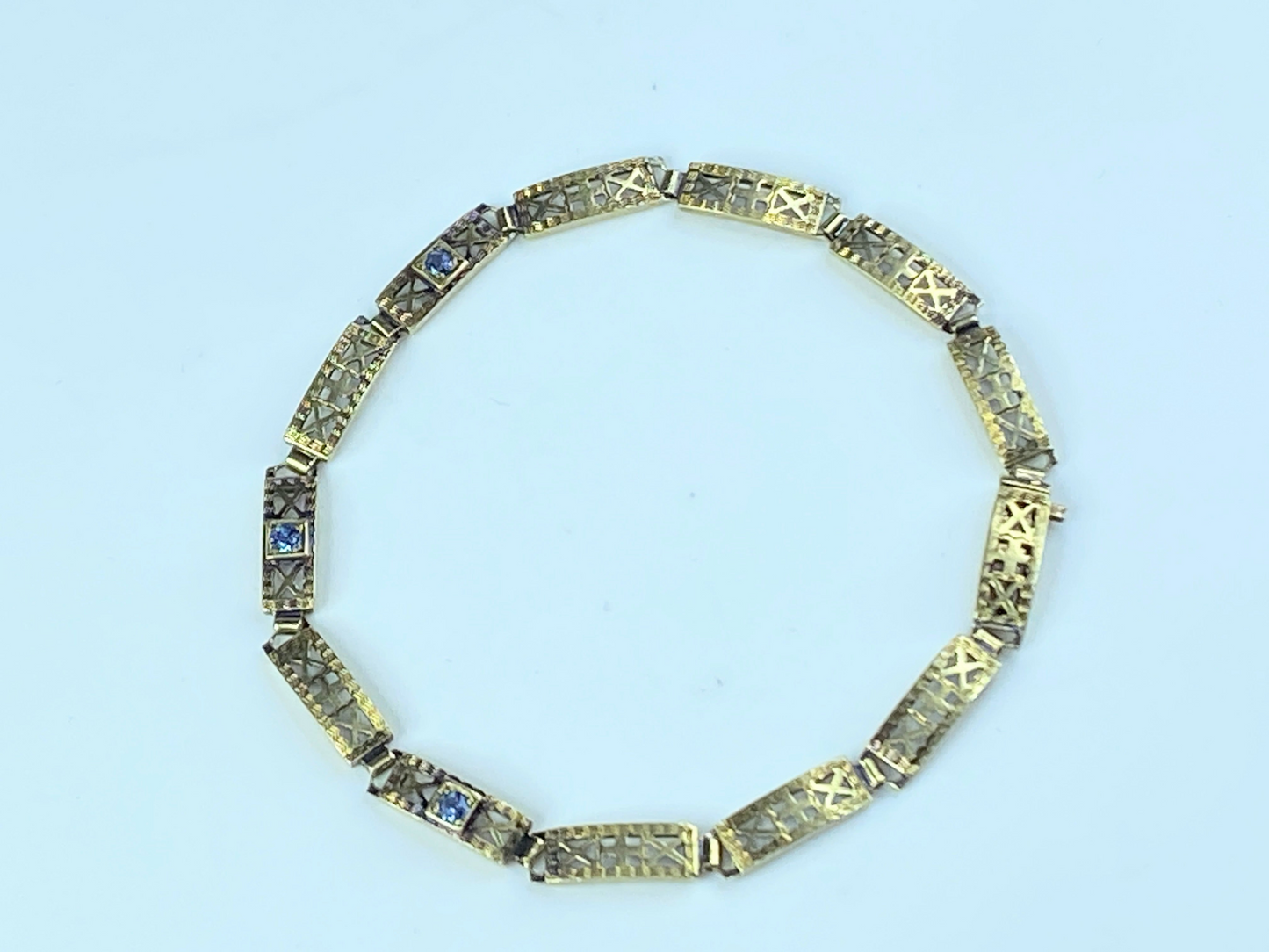 14K gold 0.24ct Blue Sapphire open work link bracelet