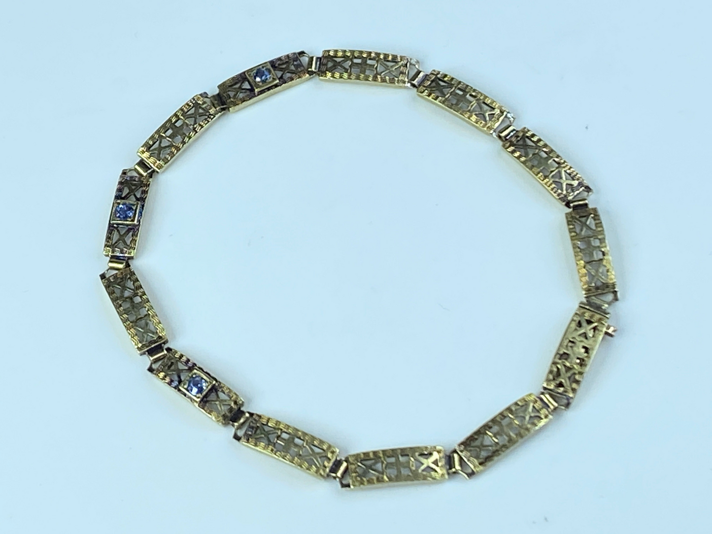 14K gold 0.24ct Blue Sapphire open work link bracelet