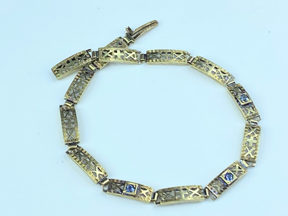 14K gold 0.24ct Blue Sapphire open work link bracelet