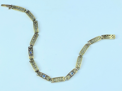 14K gold 0.24ct Blue Sapphire open work link bracelet