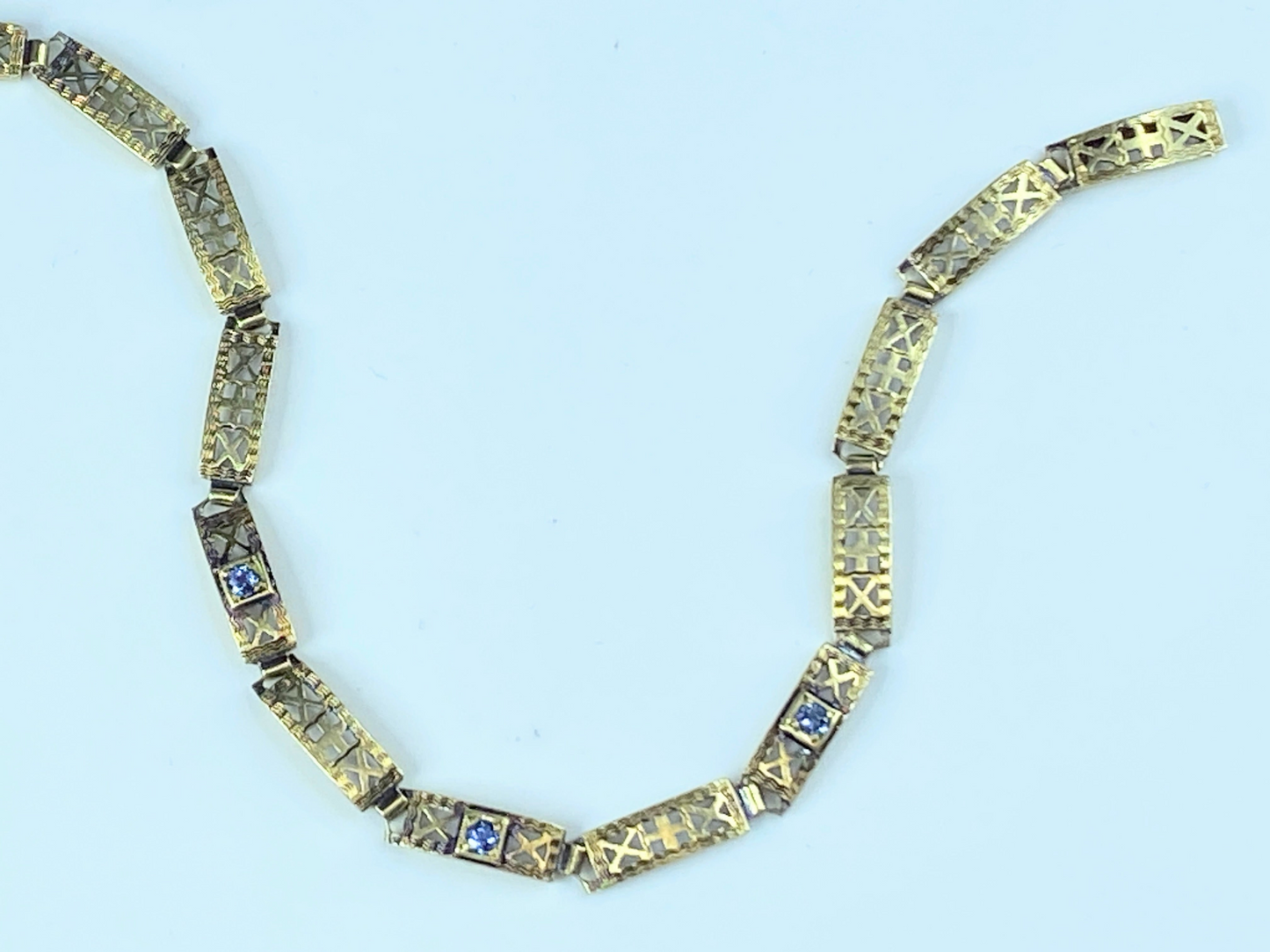 14K gold 0.24ct Blue Sapphire open work link bracelet