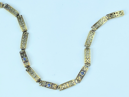 14K gold 0.24ct Blue Sapphire open work link bracelet