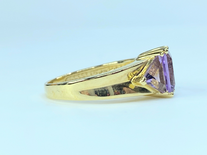 14k Gold 3.5 Carat Amethyst Three Stone ring 4.4g s7.25 JR8921