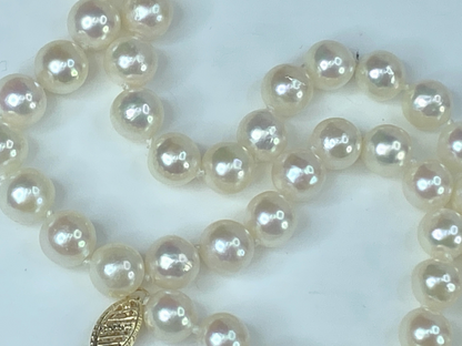 14K gold 7.0mm round White cultured pearl necklace 18" 31.4gm