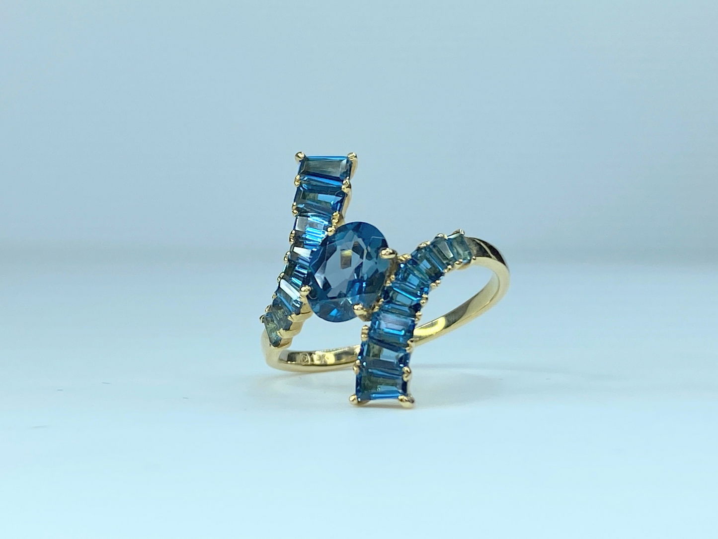 14K gold Blue Topaz bypass ring JR8946