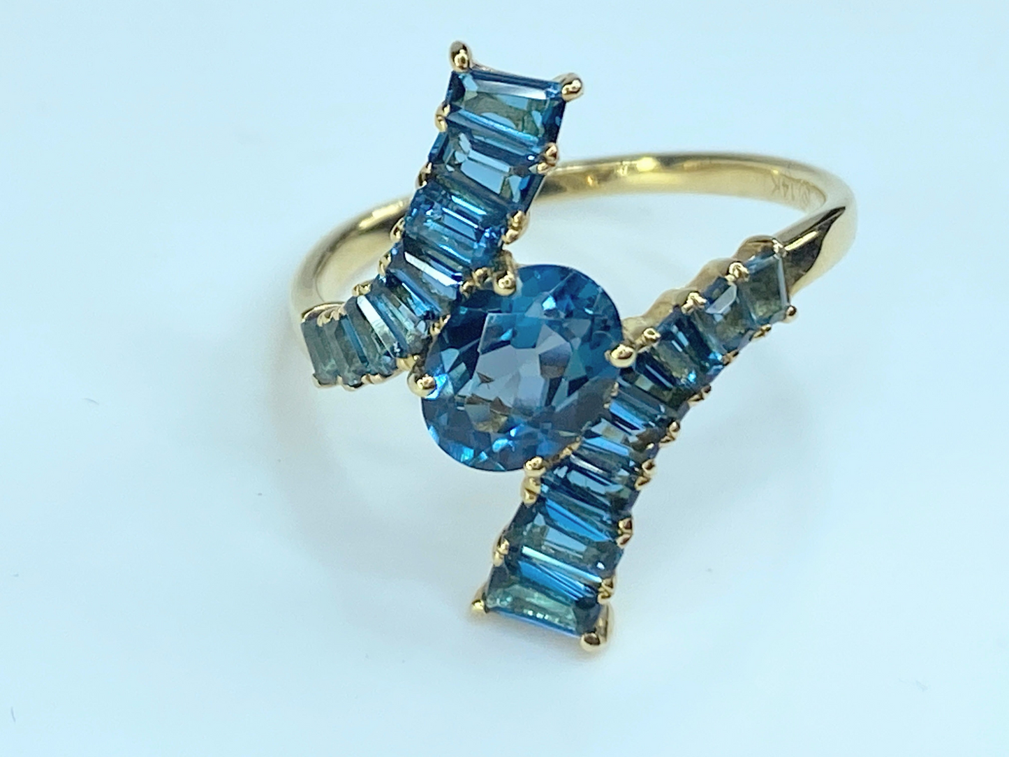 14K gold Blue Topaz bypass ring JR8946