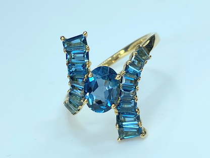 14K gold Blue Topaz bypass ring JR8946