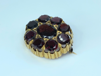 14K gold Czech Garnet Floral design mid century brooch