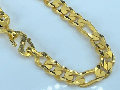 22K yellow gold 8.0mm Figaro Satin & Polish finish heavy bracelet 40.2g 8"