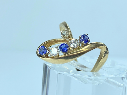 14K gold Free form design Diamond Sapphire ring JR8951