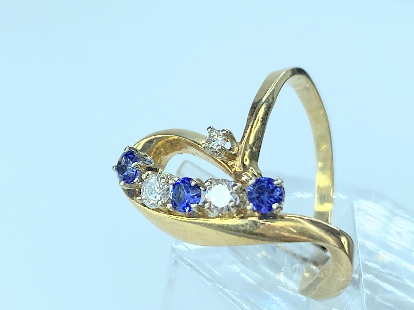 14K gold Free form design Diamond Sapphire ring JR8951