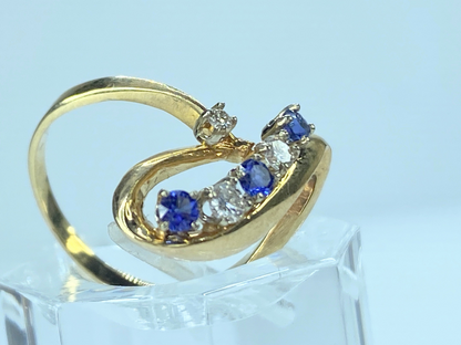 14K gold Free form design Diamond Sapphire ring JR8951