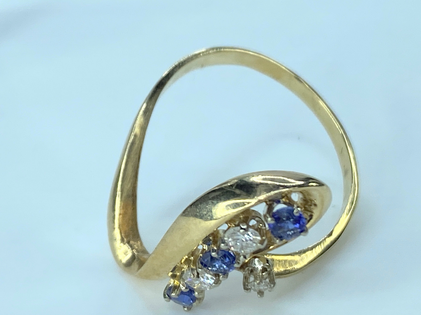 14K gold Free form design Diamond Sapphire ring JR8951