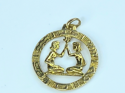 14k gold gemini Zodiac constellation reversible side open work charm