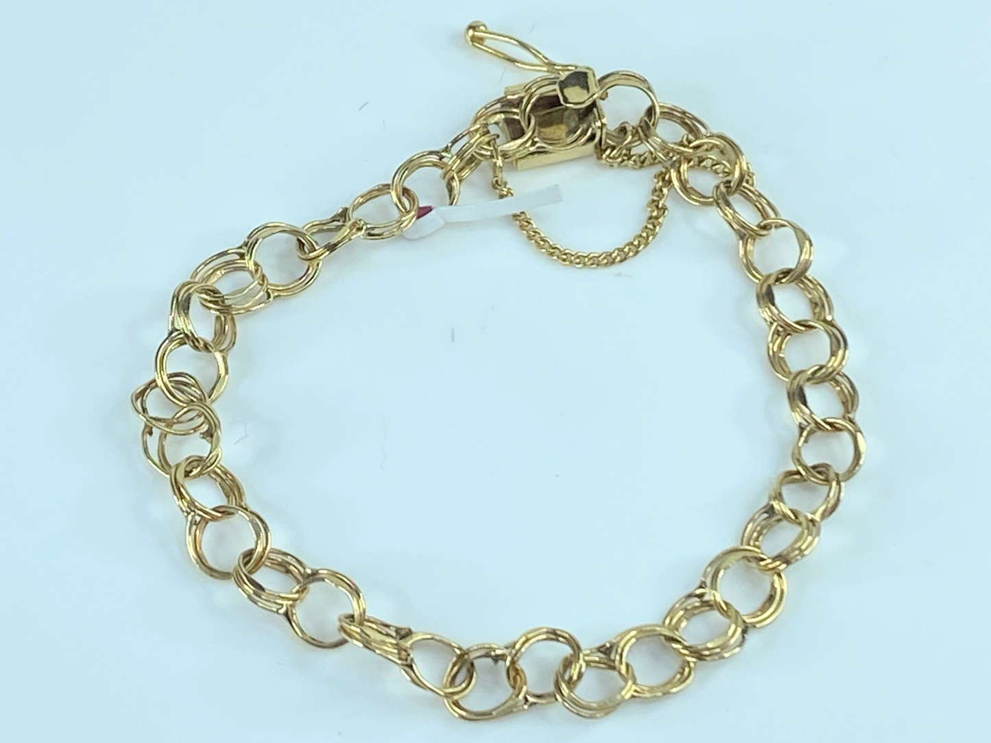 14K yellow gold 7.36mm double link charm bracelet starter 7.4gm 7.5"