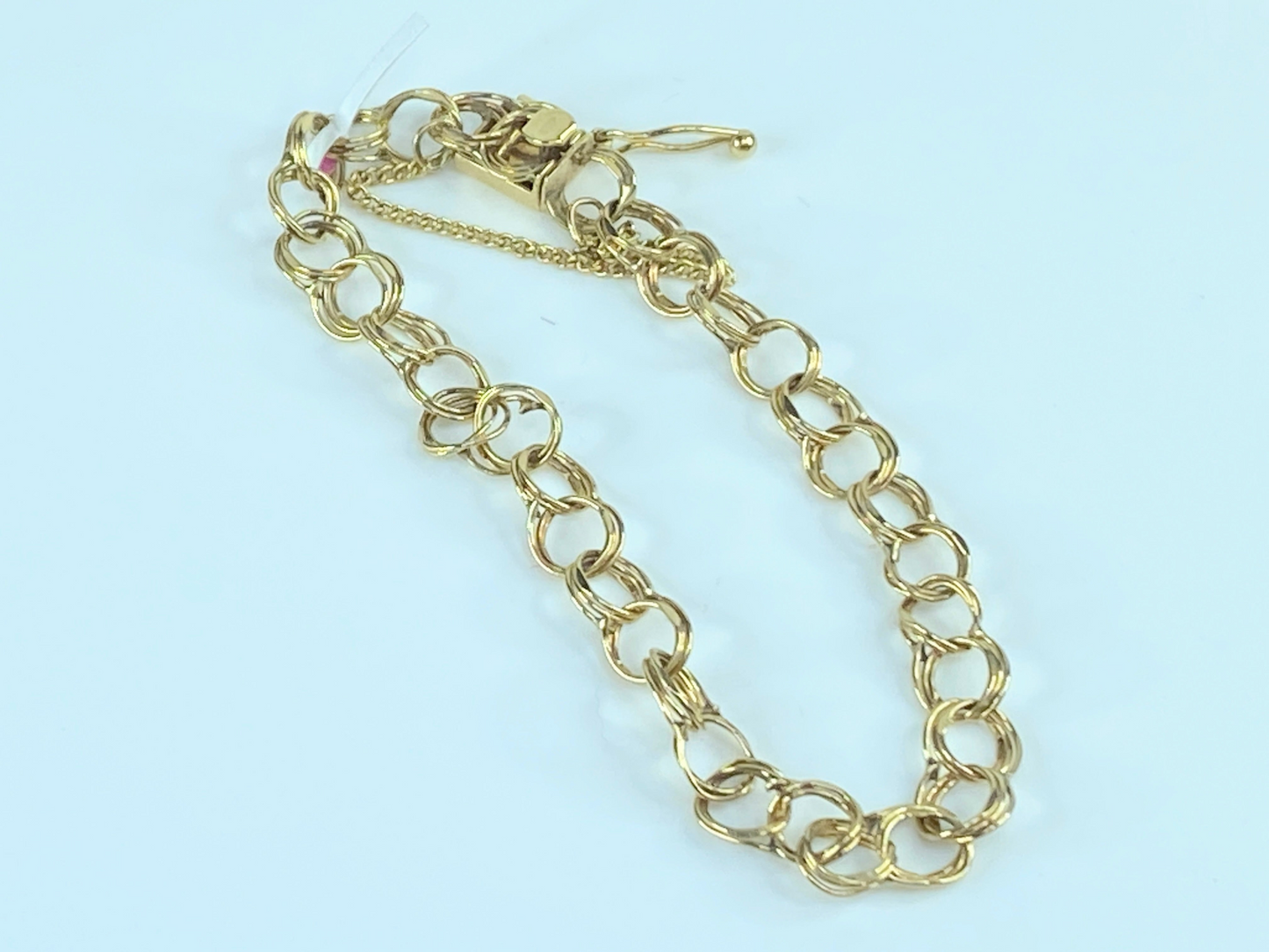 14K yellow gold 7.36mm double link charm bracelet starter 7.4gm 7.5"