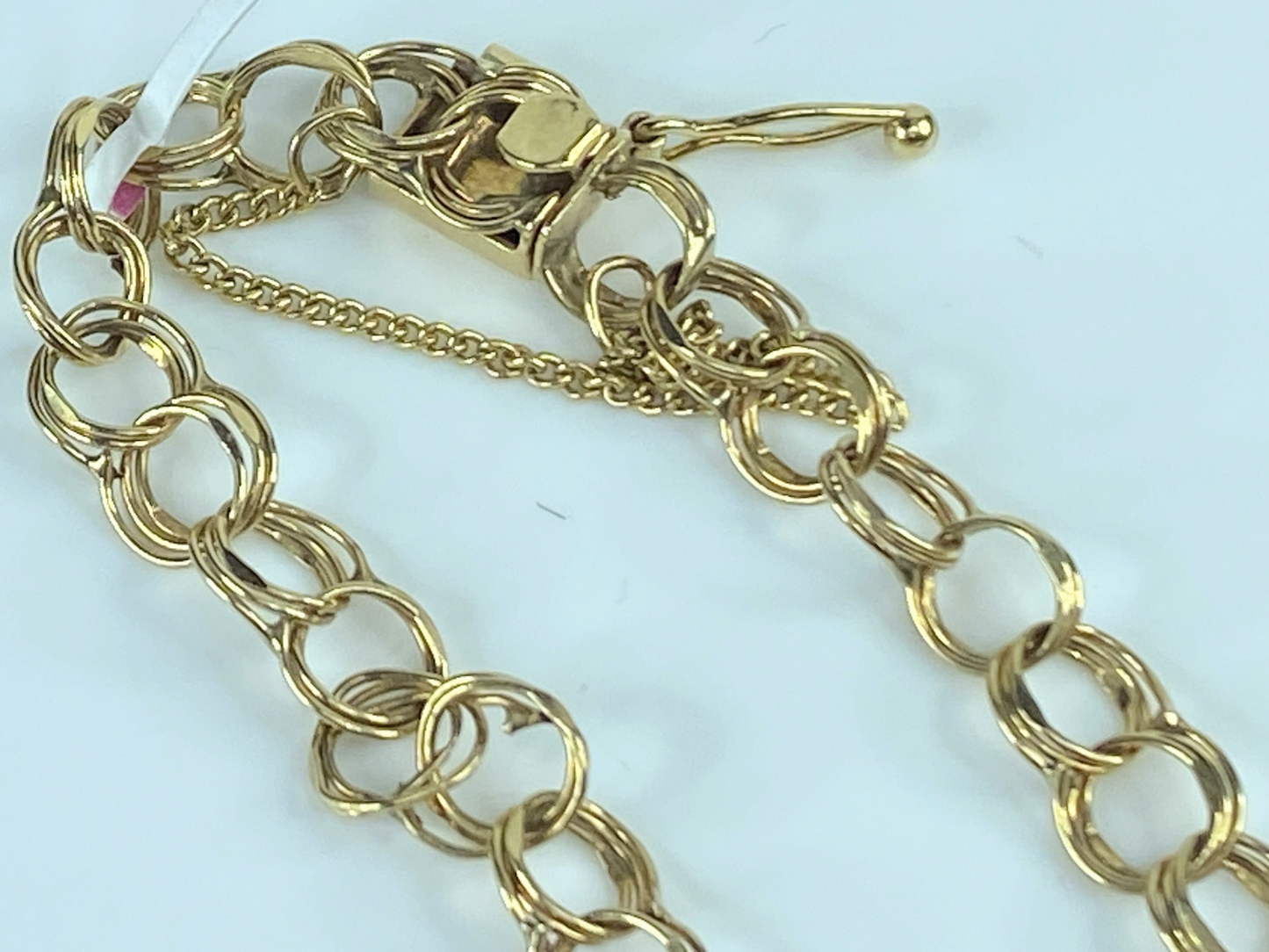 14K yellow gold 7.36mm double link charm bracelet starter 7.4gm 7.5"