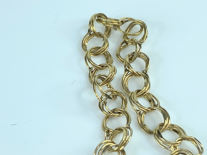 14K yellow gold 7.36mm double link charm bracelet starter 7.4gm 7.5"