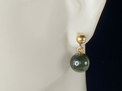 14K yellow gold 8.0mm Jade bead earrings