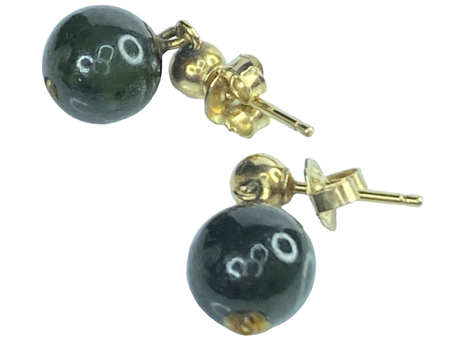 14K yellow gold 8.0mm Jade bead earrings