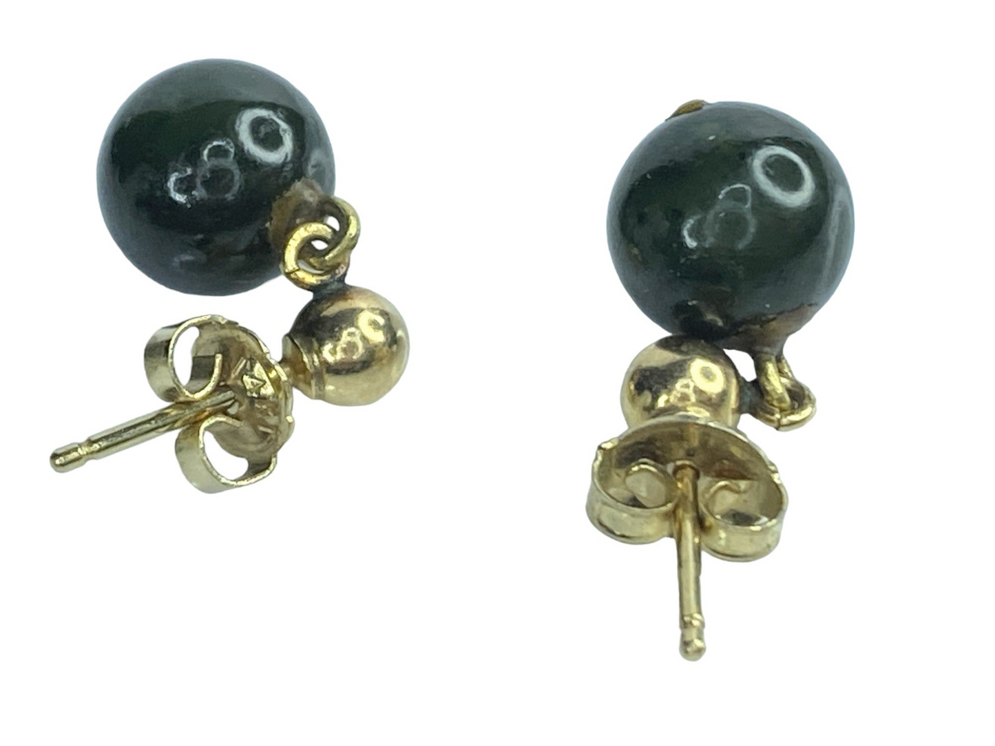 14K yellow gold 8.0mm Jade bead earrings