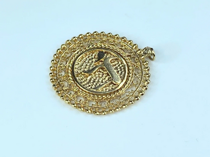 14K yellow gold dots and texture open work Hebrew "Chai" pendant