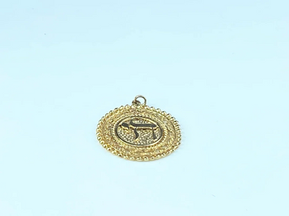 14K yellow gold dots and texture open work Hebrew "Chai" pendant