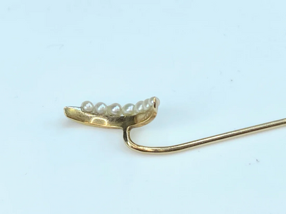 14K yellow gold graduated Seed Pearl Crescent moon stick pin