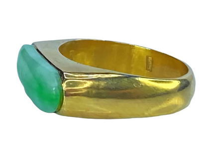 14K yellow gold Jadeite men's Saddle ring