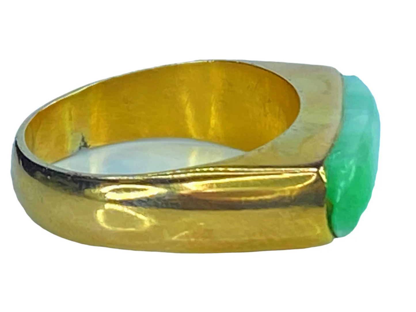 14K yellow gold Jadeite men's Saddle ring