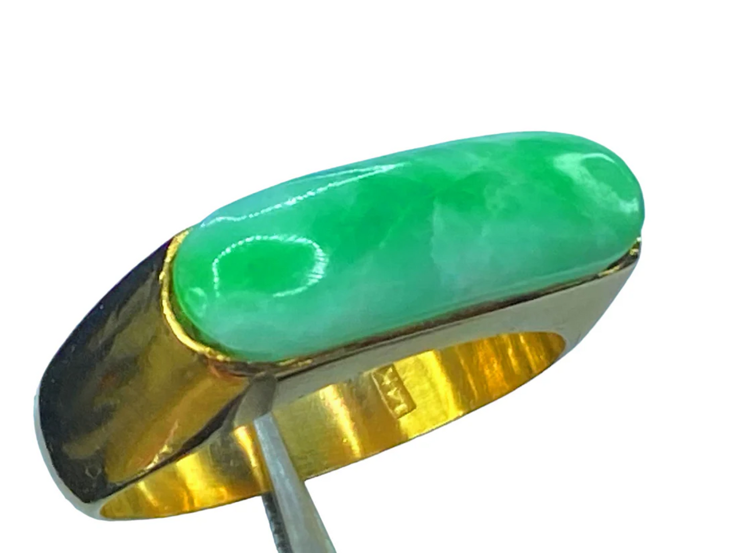 14K yellow gold Jadeite men's Saddle ring