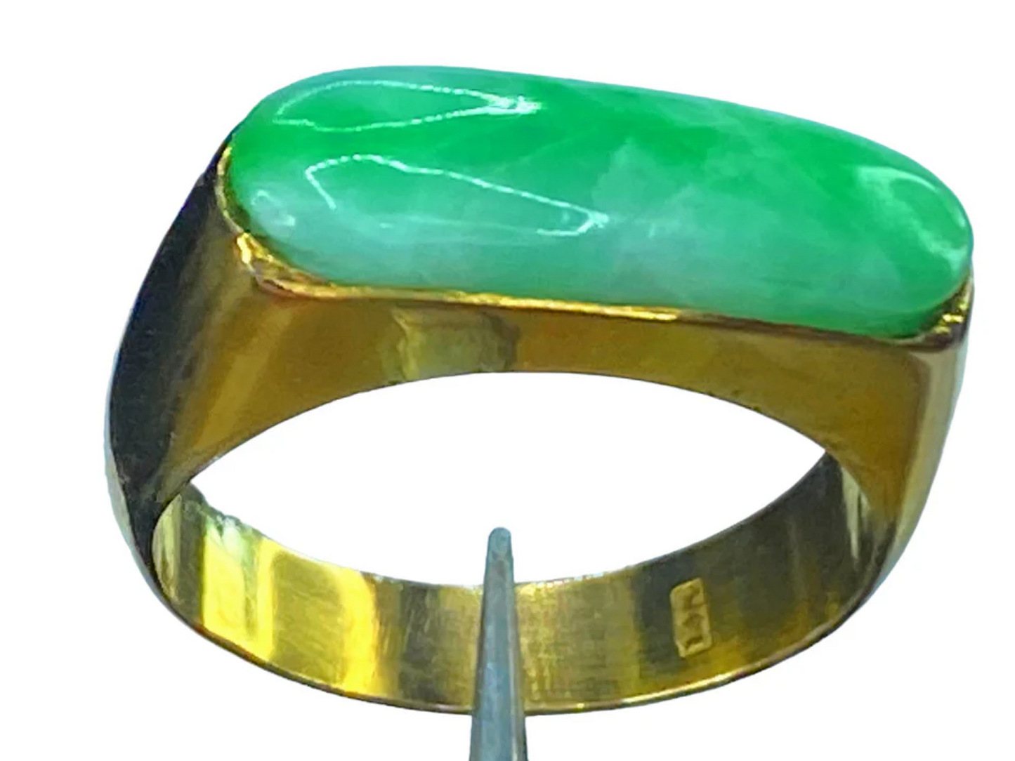 14K yellow gold Jadeite men's Saddle ring