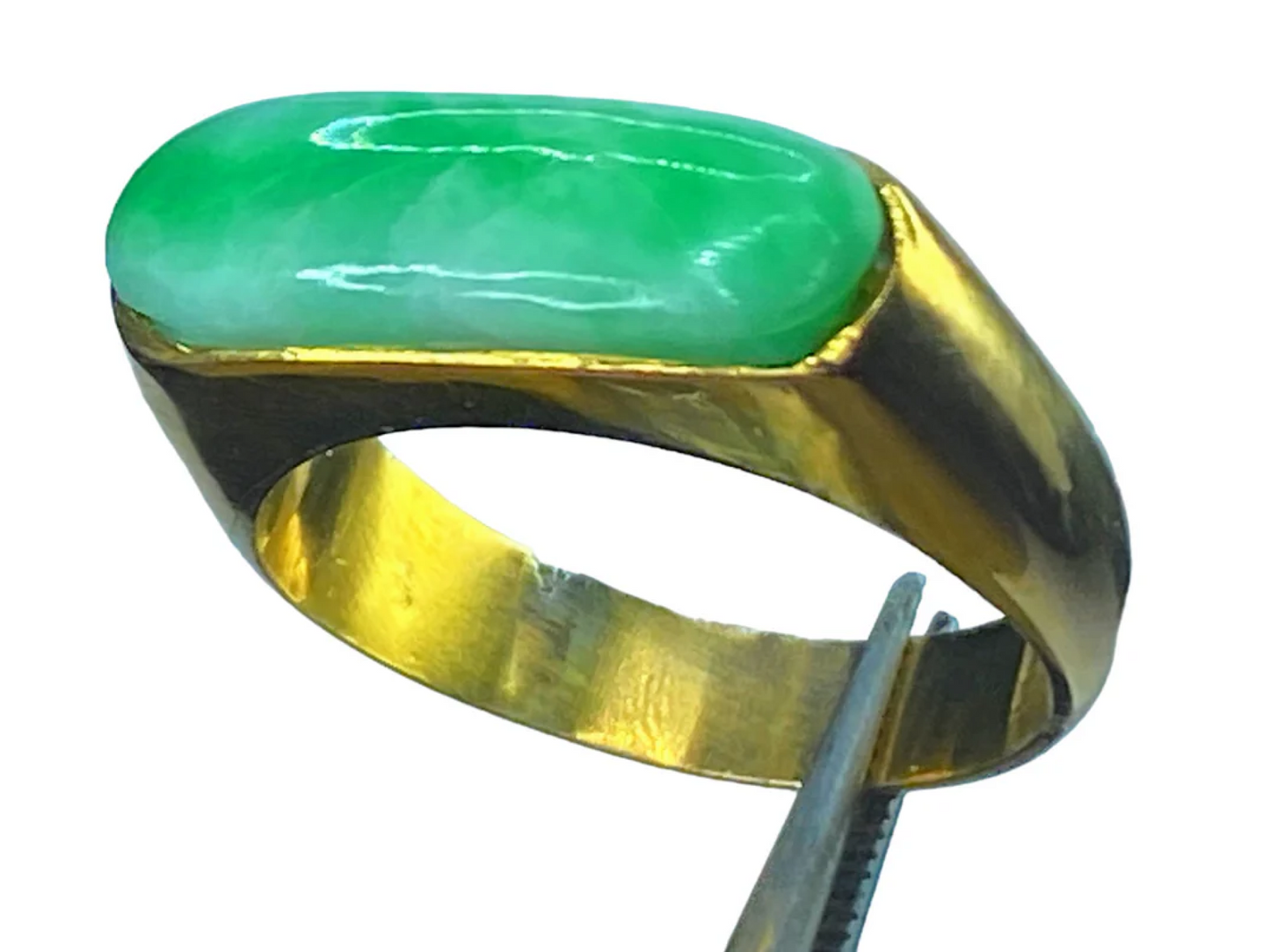 14K yellow gold Jadeite men's Saddle ring