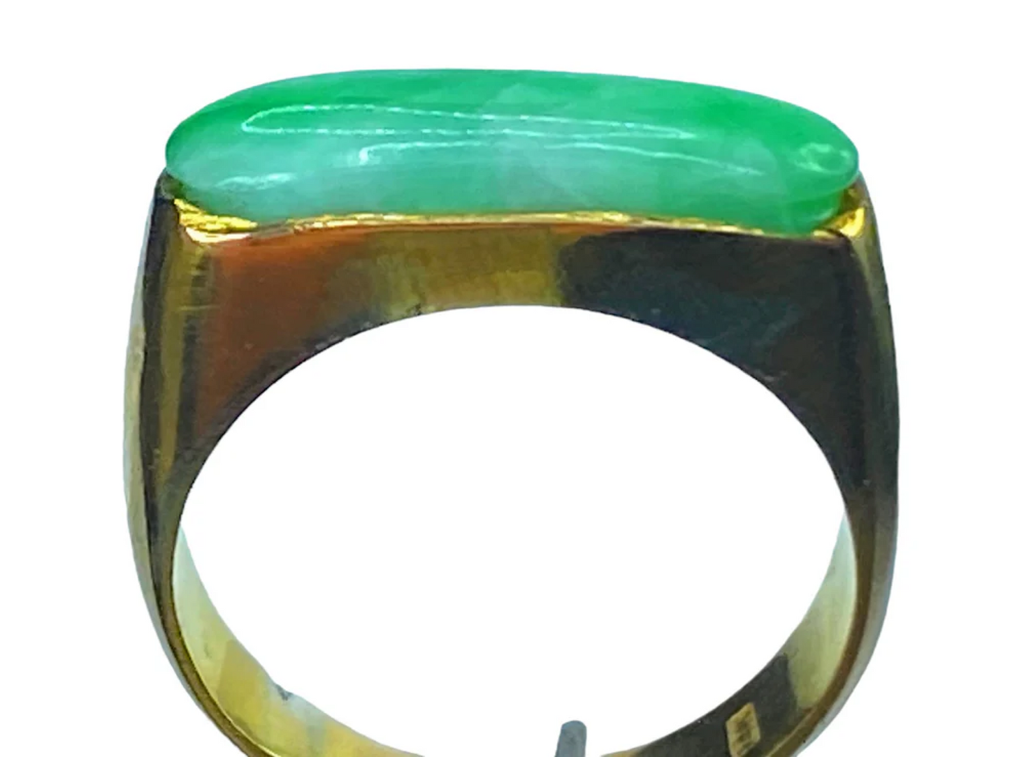 14K yellow gold Jadeite men's Saddle ring