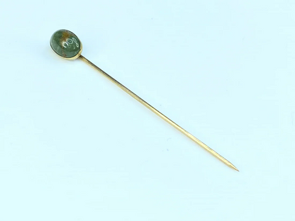 14K yellow gold Jasper cabochon bezel hat/stick pin