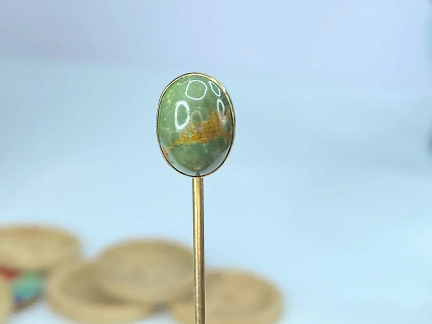 14K yellow gold Jasper cabochon bezel hat/stick pin