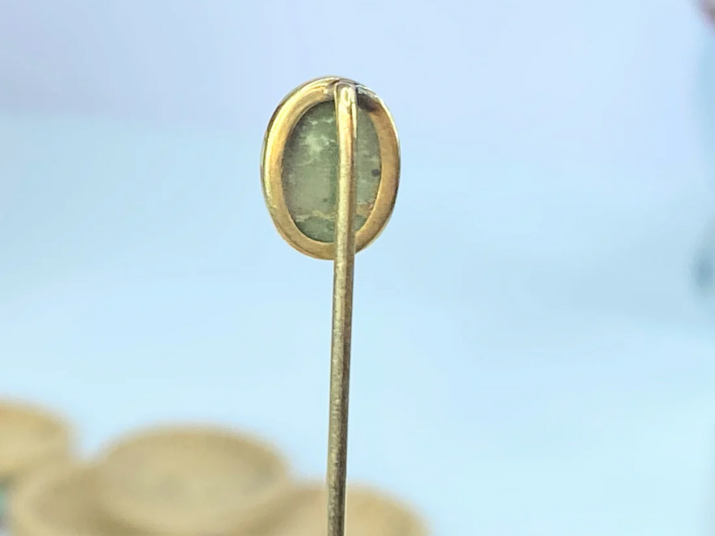 14K yellow gold Jasper cabochon bezel hat/stick pin