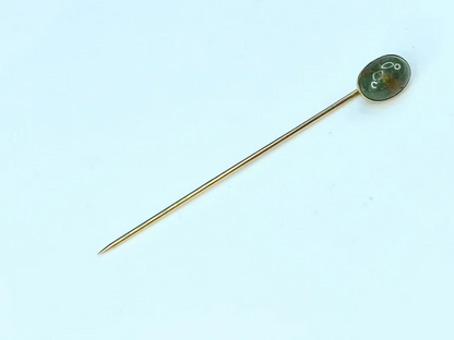 14K yellow gold Jasper cabochon bezel hat/stick pin