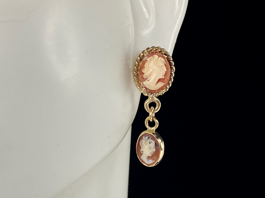 14K yellow gold Natural shell Cameo dangle cameo earrings 3.0g JR8278