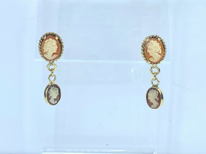 14K yellow gold Natural shell Cameo dangle cameo earrings 3.0g JR8278