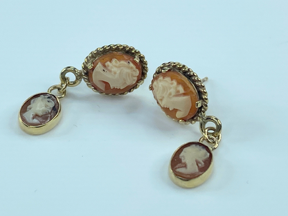 14K yellow gold Natural shell Cameo dangle cameo earrings 3.0g JR8278